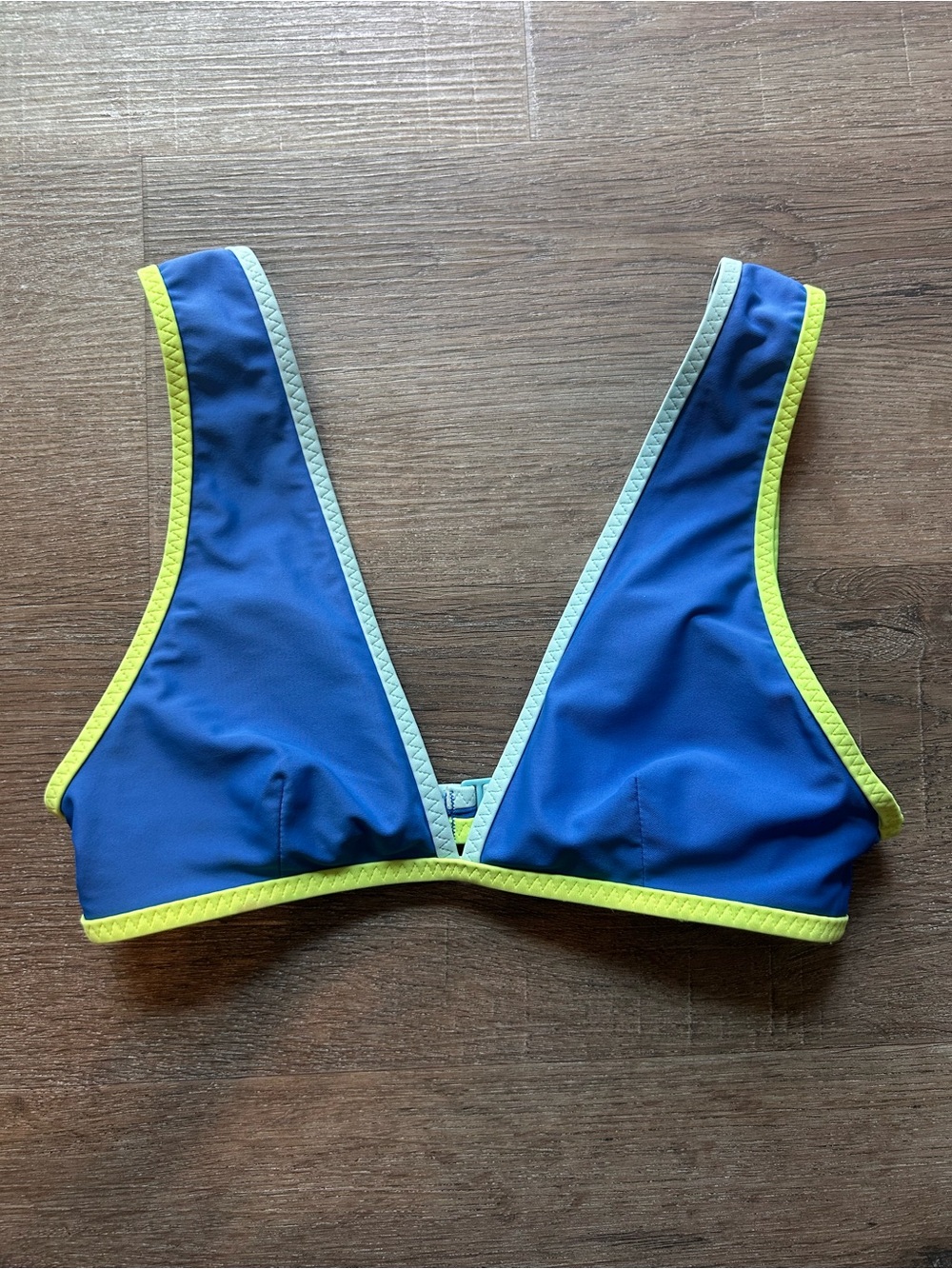 Blue and Neon Yellow Women’s Triangle Swim Top